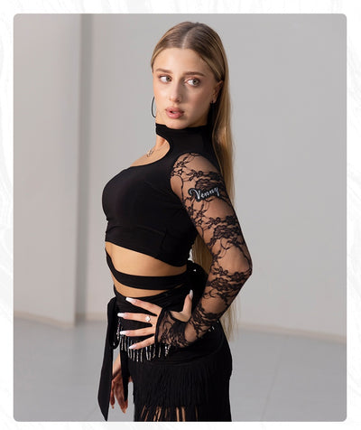Conjunto de Danza Latina: Top con Encaje y Falda Corta con Borlas - Image 8