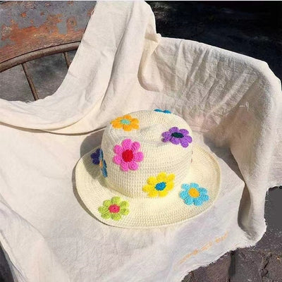 Sombrero Pescador Tejido con Flores para Mujer - Estilo Japonés Versátil - Image 10