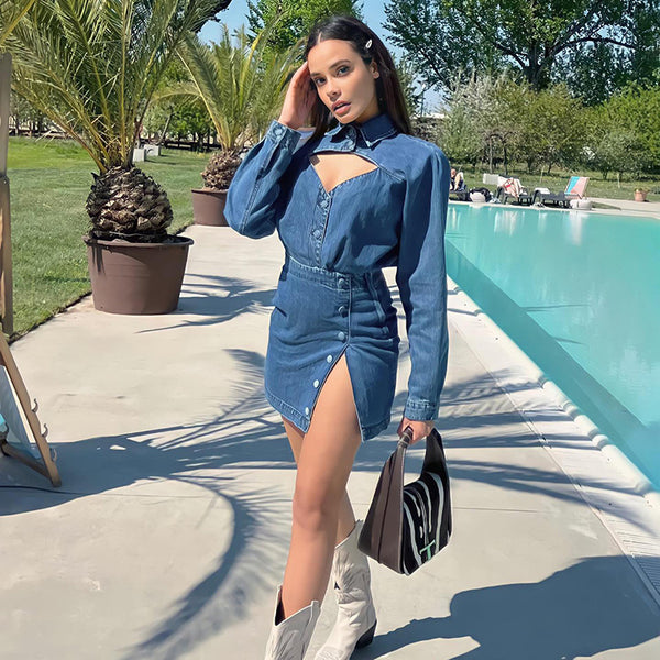 Vestido Camisero Denim Manga Larga Corte A