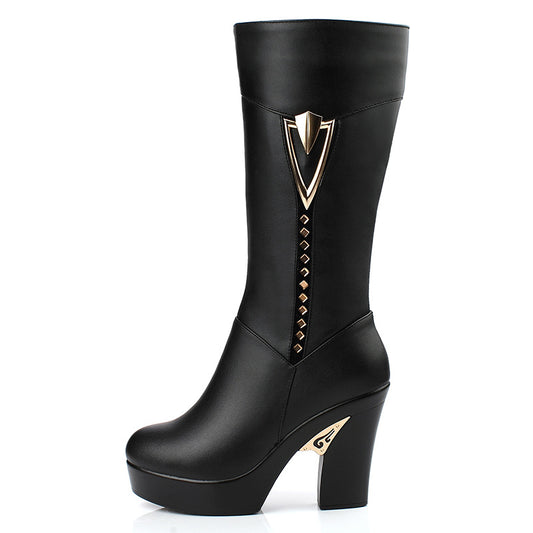 Botas Cálidas de Cuero para Mujer con Forro de Algodón - Image 2
