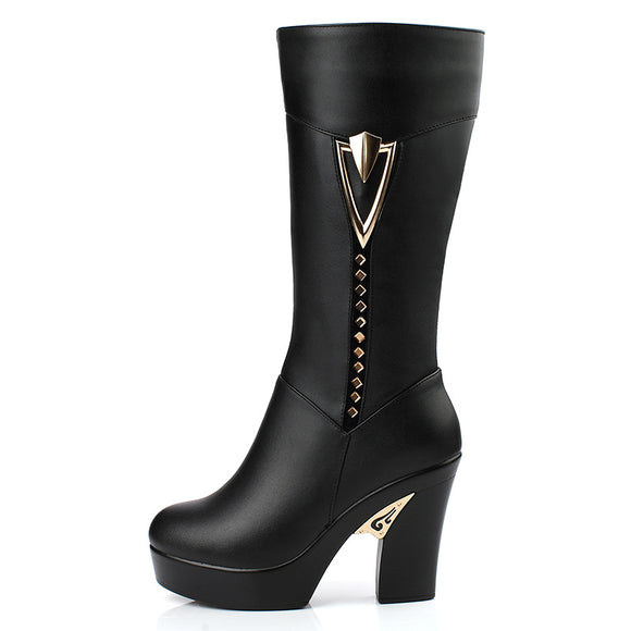 Botas Cálidas de Cuero para Mujer con Forro de Algodón