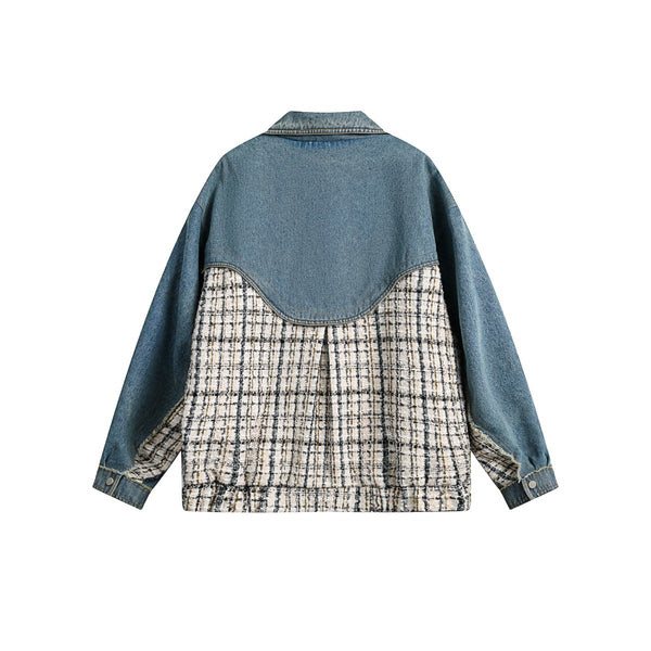 Chaqueta Denim Estilo Debutante Retro con Empalmes