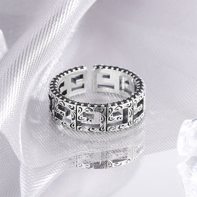 Anillo de Plata 925 Patrón Cuadrado Hueco Borde Diamantado Edición Angosta - Image 2