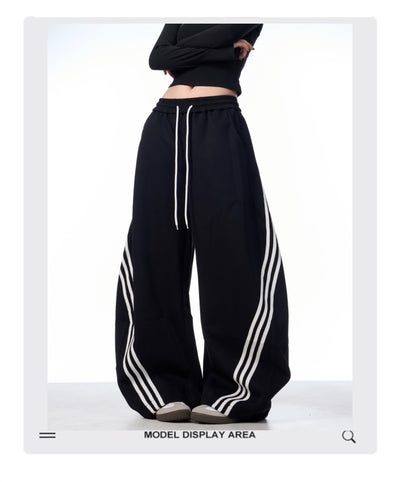 Pantalones Casuales Anchos a Rayas con Cordones - Image 11