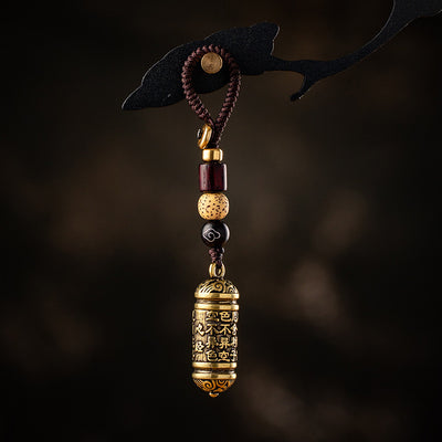 Llavero Colgante Tubo de Latón con Sutra del Corazón Tibetano - Image 3