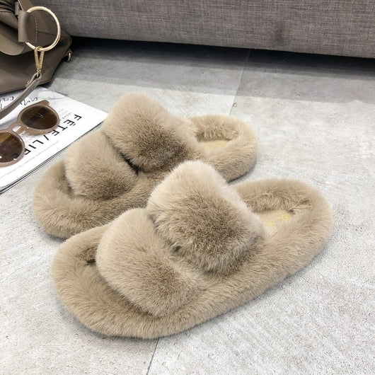 Pantuflas Cruzadas de Pelo de Conejo Suave para Mujer - Image 22