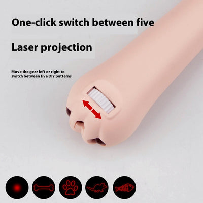 Light purple paw-shaped cat laser pointer toy with USB charging, featuring multiple red laser patterns, soft white light, and UV light. - Image 4