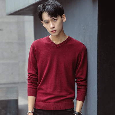 Suéter de Punto Coreano Slim Fit Cuello V Color Sólido Algodón Premium - Image 5