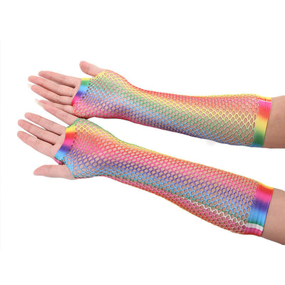Guantes de Red Arcoíris Sin Dedos - Estilo Fishnet Largo - Image 9