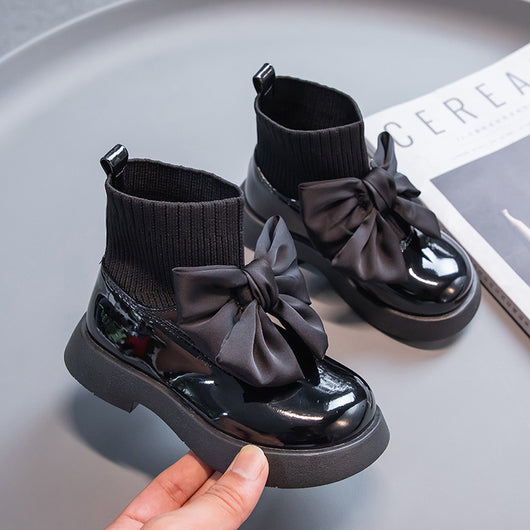Botas de Cuero Estilo Princesa con Moño para Niñas - Otoño - Image 3