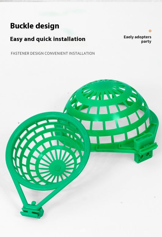 Green plastic bird nest with a grid design and an attached clip, measuring approximately 17.5cm wide. - Image 10