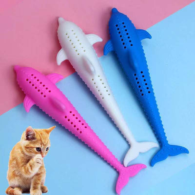 Juguete Cepillo Dental para Gatos - Mordedor de Silicona con Forma de Pez