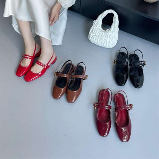 Sandalias Tipo Mocasín con Hebilla y Punta Cuadrada para Mujer