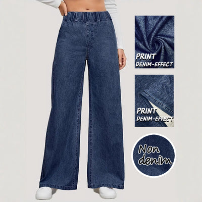 Pantalones Rectos de Talle Alto en Denim Sintético Efecto Amplio - Image 3