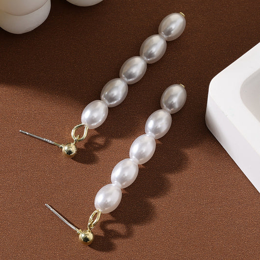 Aretes de Perla Grano de Arroz en Plata 925 Estilo Francés para Mujer - Image 4