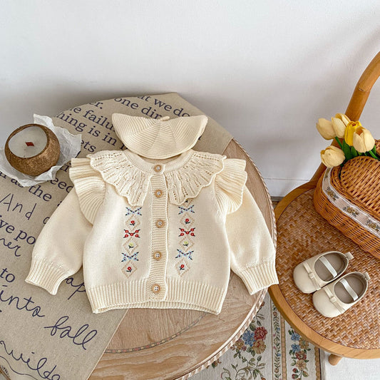 Cardigan Tejido con Bordados para Niña - Manga Larga
