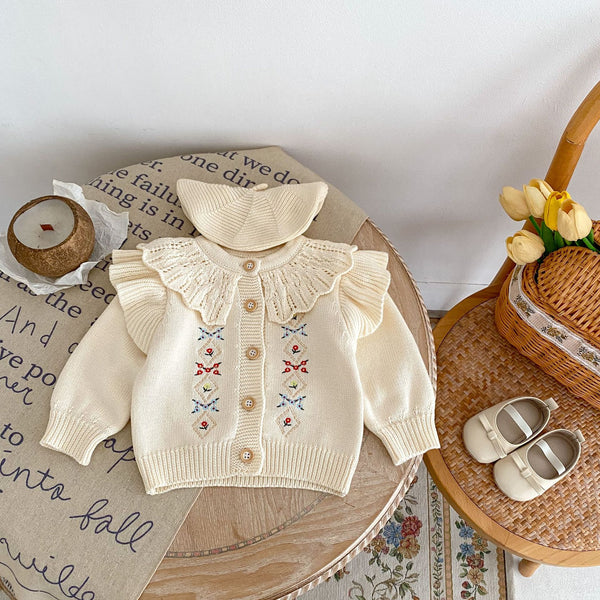 Cardigan Tejido con Bordados para Niña - Manga Larga