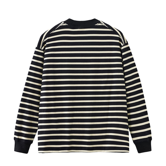 Camiseta Manga Larga de Algodón Puro con Rayas Contraste para Hombre
