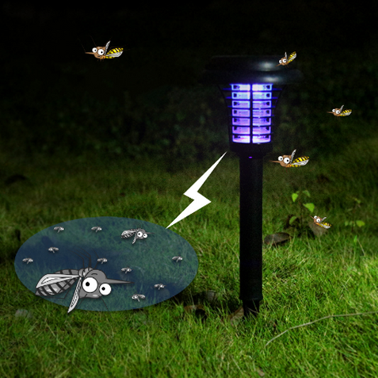 Lámpara Solar Anti-Mosquitos con Trampa UV - Eliminador de Insectos para Jardín