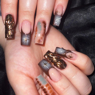Uñas Postizas 3D con Relieve de Cristales - Diseño Sofisticado - Image 28
