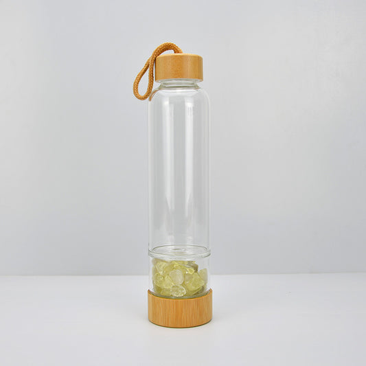 Vaso Térmico de Cristal con Tapa de Bambú y Piedras de Poder - Doble Capacidad