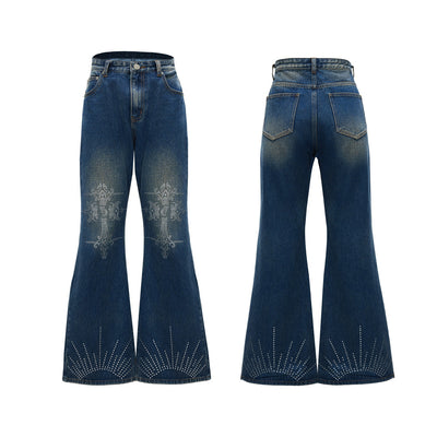 Jeans Acampanados Efecto Lavado con Cristales Brillantes - Image 3