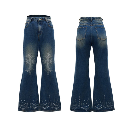 Jeans Acampanados Efecto Lavado con Cristales Brillantes - Image 3