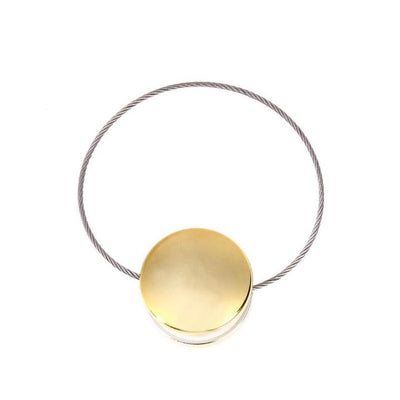 Purple magnetic curtain tieback with a round buckle and a thin silver wire loop on a white background. - Image 11