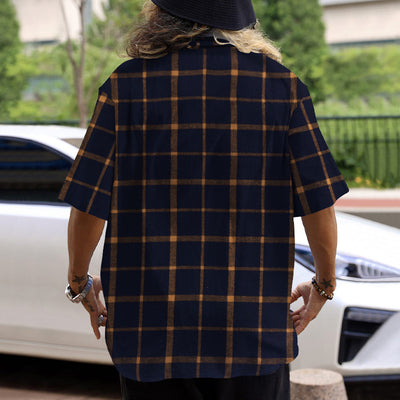 Camisa Casual de Cuadros Patchwork con Botones y Manga Corta - Image 18