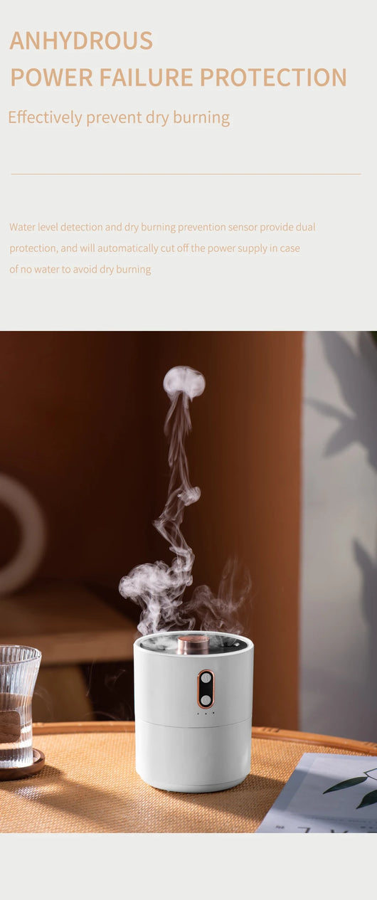 White cylindrical desktop humidifier with rose gold accents, black top, and front control buttons. - Image 14