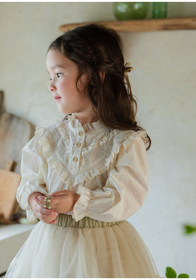 Blusa Princesa Infantil con Cuello de Encaje y Mangas Abullonadas Retro - Image 18