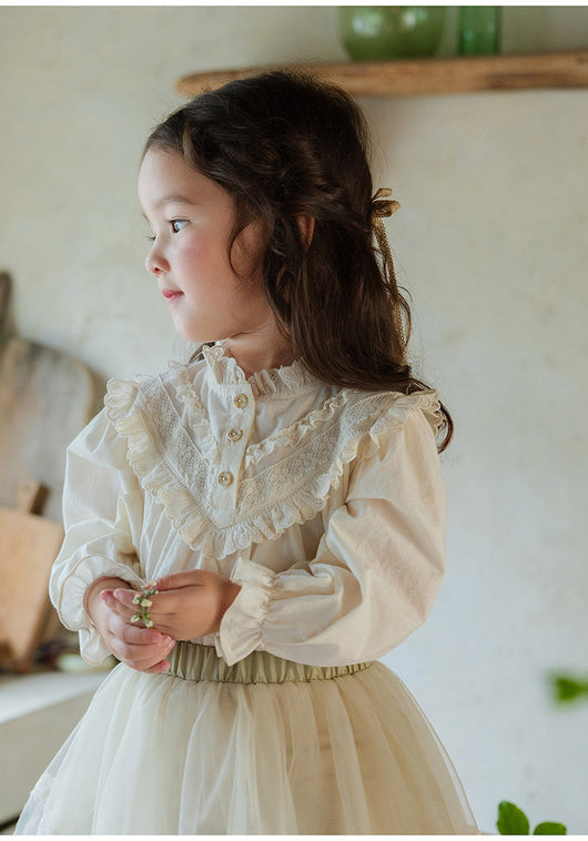 Blusa Princesa Infantil con Cuello de Encaje y Mangas Abullonadas Retro - Image 18