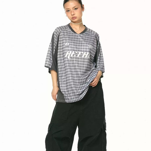 Playera Suelta Escote V Mujer Verano Rombos Casual Versátil - Image 9