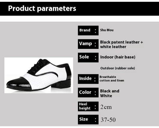 Zapatos de Baile Latino para Hombre Cuero Negro y Blanco Profesionales - Image 5