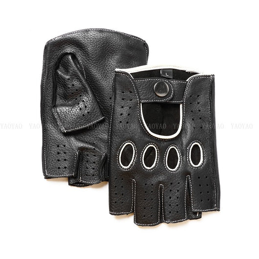 Guantes de Cuero Mitad Dedo para Motociclismo y Actividades al Aire Libre - Image 5