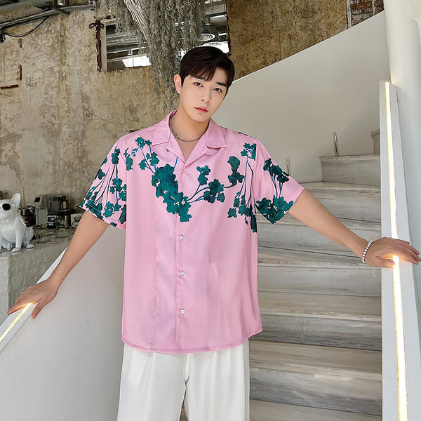 Camisa Cubana Floral Suelta para Hombre - Manga Corta Verano