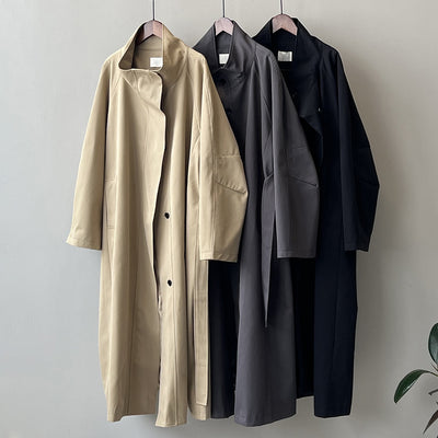 Abrigo Trinchera Largo Mujer Cuello Alzado Oversized Abotonado Simple - Image 37