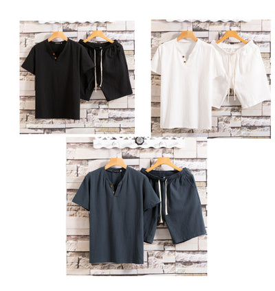 Set de Dos Camisetas de Algodón y Lino para Hombre - Colores Sólidos - Image 6