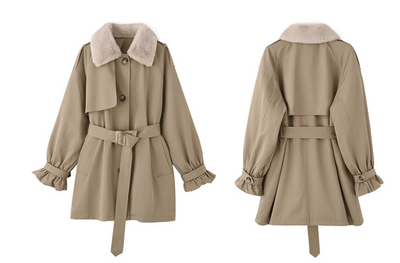 Abrigo de Invierno Khaki para Mujer con Cintura Moldeadora y Forro Grueso de Terciopelo - Image 13