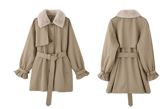 Abrigo de Invierno Khaki para Mujer con Cintura Moldeadora y Forro Grueso de Terciopelo - Image 13
