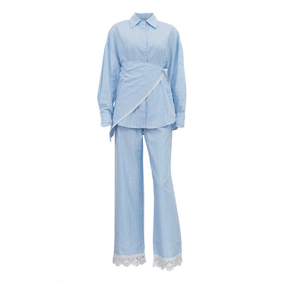 Conjunto de 3 Piezas: Camisa Casual a Rayas con Solapa y Pantalón Ancho - Image 24