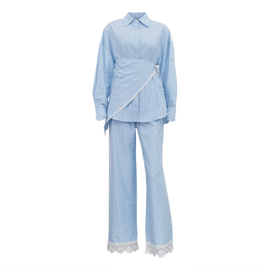 Conjunto de 3 Piezas: Camisa Casual a Rayas con Solapa y Pantalón Ancho - Image 24