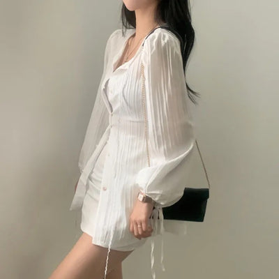 Conjunto Elegante de Diseño Francés: Blusa Ajustada con Protección Solar y Falda Esbeltecedora - Image 16