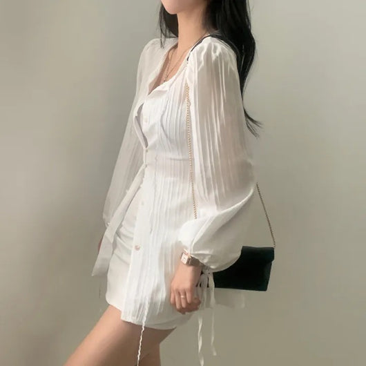 Conjunto Elegante de Diseño Francés: Blusa Ajustada con Protección Solar y Falda Esbeltecedora - Image 16