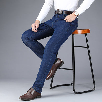Pantalones Vaqueros de Negocios Gruesos Rectos para Hombre - Otoño e Invierno - Image 8