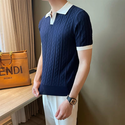 Polo Slim Fit Textura Jacquard con Solapa V y Stretch - Image 20