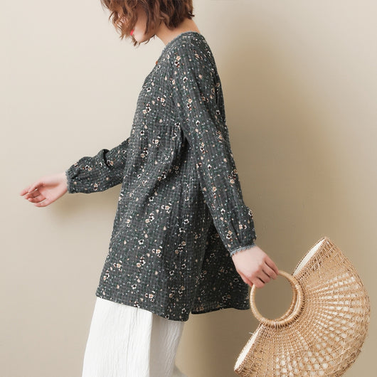 Camisa Retro Floral Suelta de Manga Larga para Otoño - Image 13