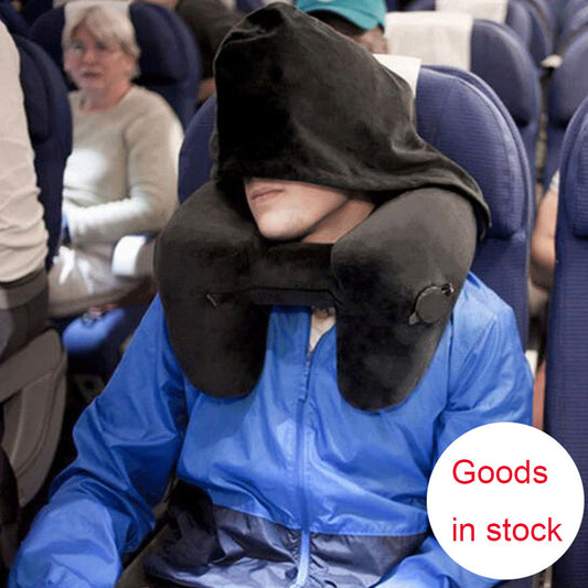 Almohada Cervical Inflable con Capucha - Diseño H para Viajes, Auto y Avión - Image 2