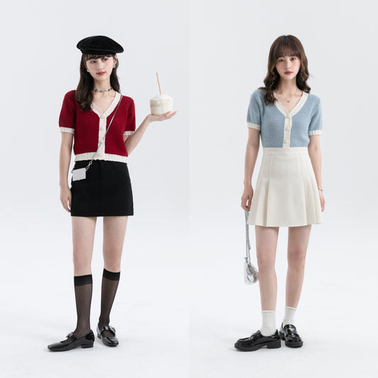 Blusa Coreana de Manga Corta con Diseño Elegante y Minimalista