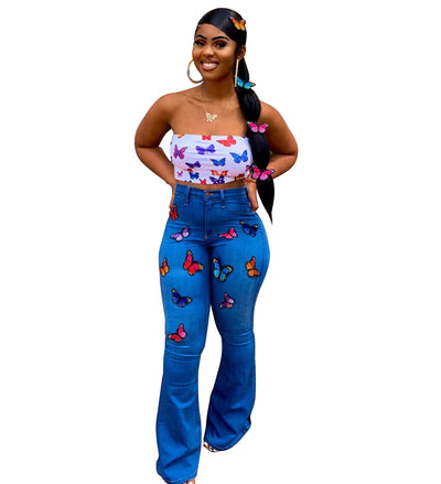 Jeans Acampanados con Mariposas Bordadas y Cristales - Image 18